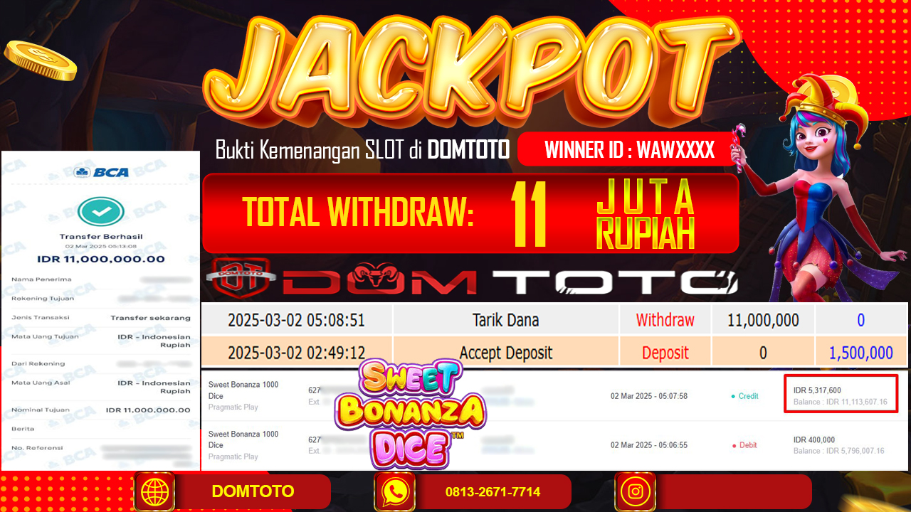 JACKPOT SLOT SWEET BONANZA 1000 DICE 2 MARET 2025